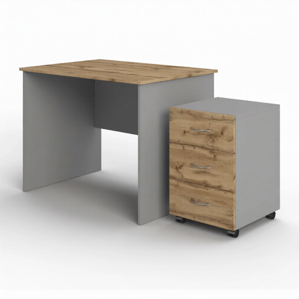 Стол рабочий СрТ-17 (1200х800х750) с приставной тумбой (корпус ЛДСП серый, столеш. ЛДСП дуб вотан)