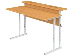 Стол с полкой и наклоном столешницы 0-35° школьный 2-местный 2-4 г/р регулируемый (бук, м/к серый, квадратная труба)