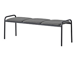 Банкетка 3-местная мягкая 1300х400х400/480 мм 763М-Ч.С (обивка - серый, м/к черный)