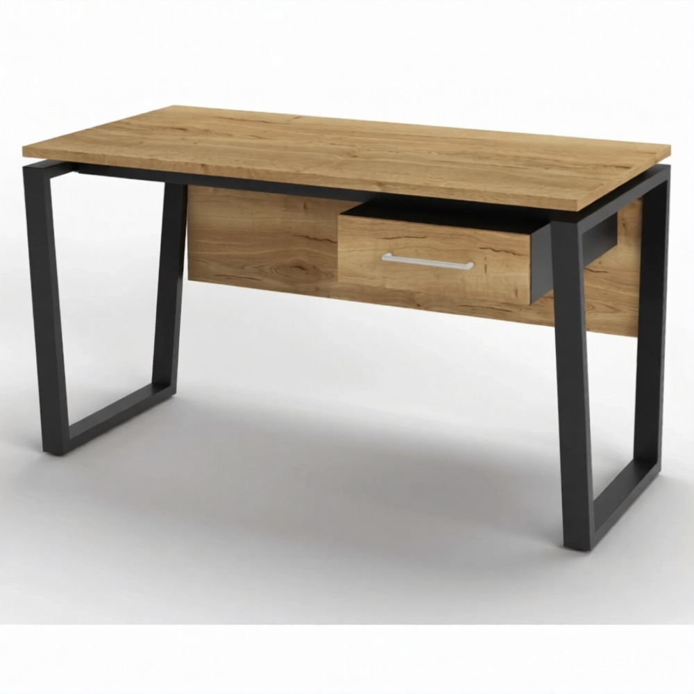 Стол рабочий 1 ящик СрТ-21 (тип 3) (1400х700х750) (столешница ЛДСП дуб вотан, каркас черный)