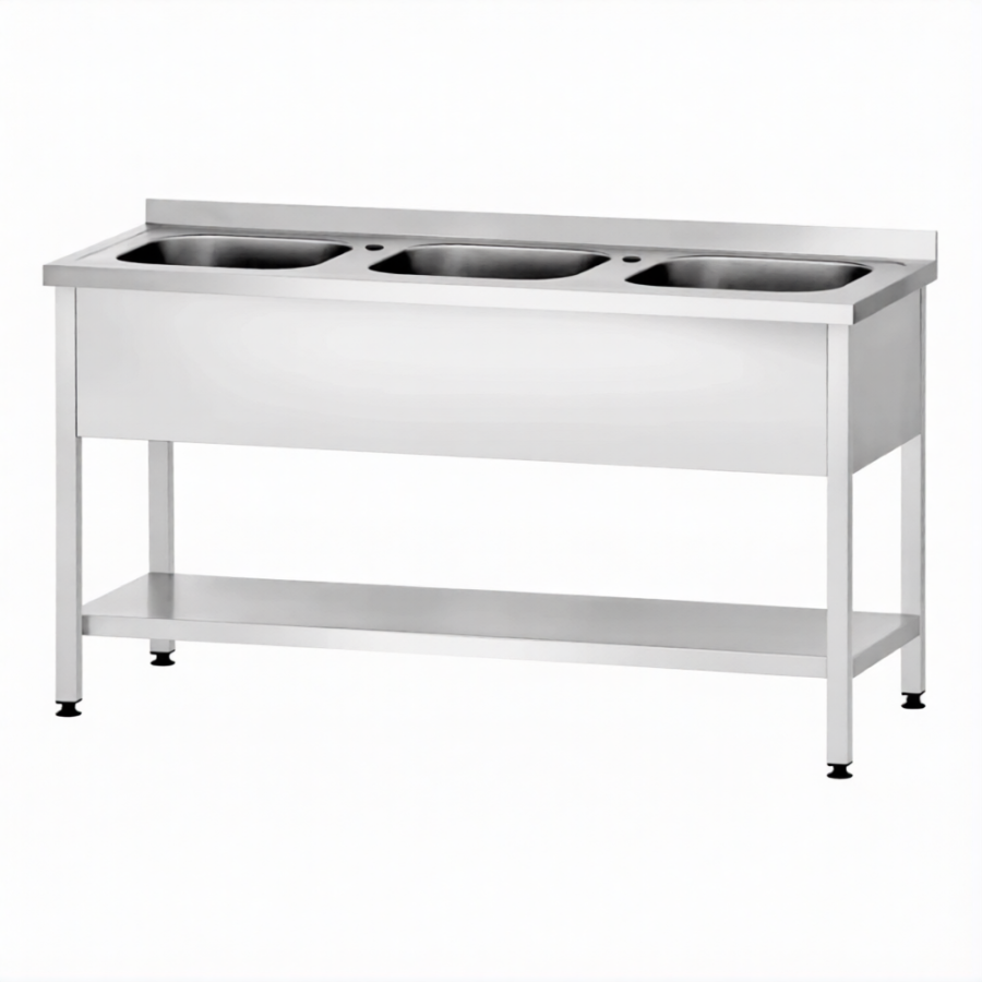 Ванна моечная ВМЦп 860х1800х700  3 м/о 300х500х500, борт, отв. д/смесит.