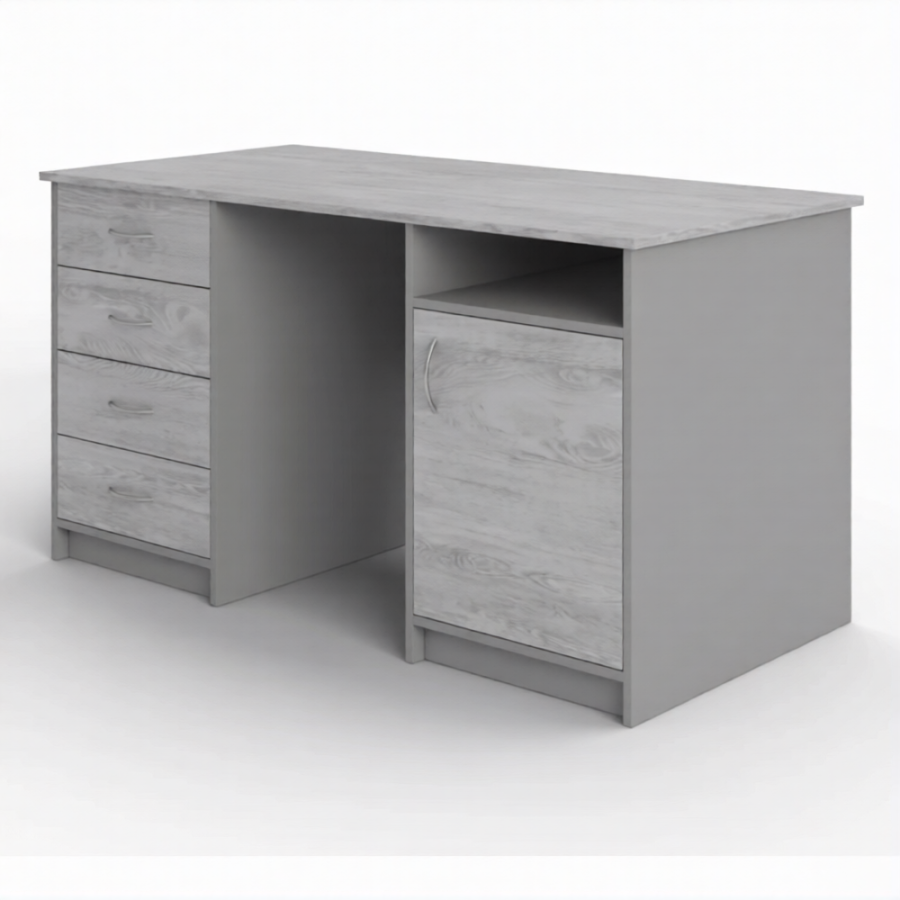 Стол рабочий СрТ-16 (1400х700х750) с двумя тумбами (корпус ЛДСП серый, столеш. ЛДСП дуб канадский)