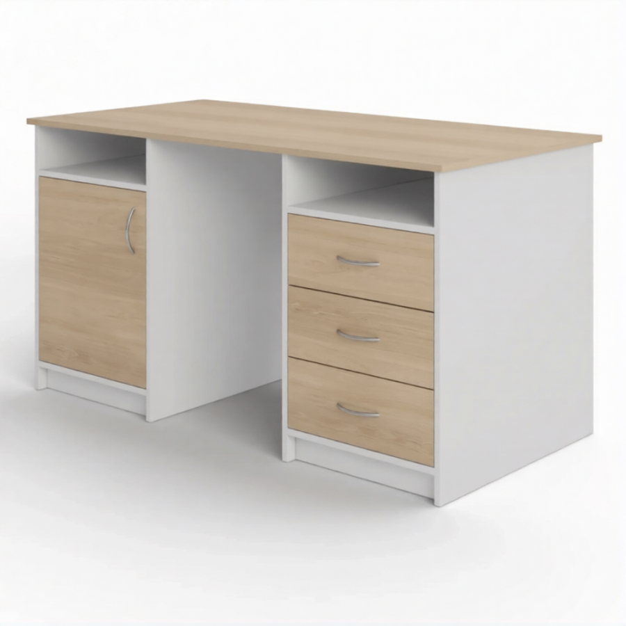 Стол рабочий СрТ-14 (1400х600х750) с двумя тумбами (корпус ЛДСП белый, столешница ЛДСП дуб сонома)
