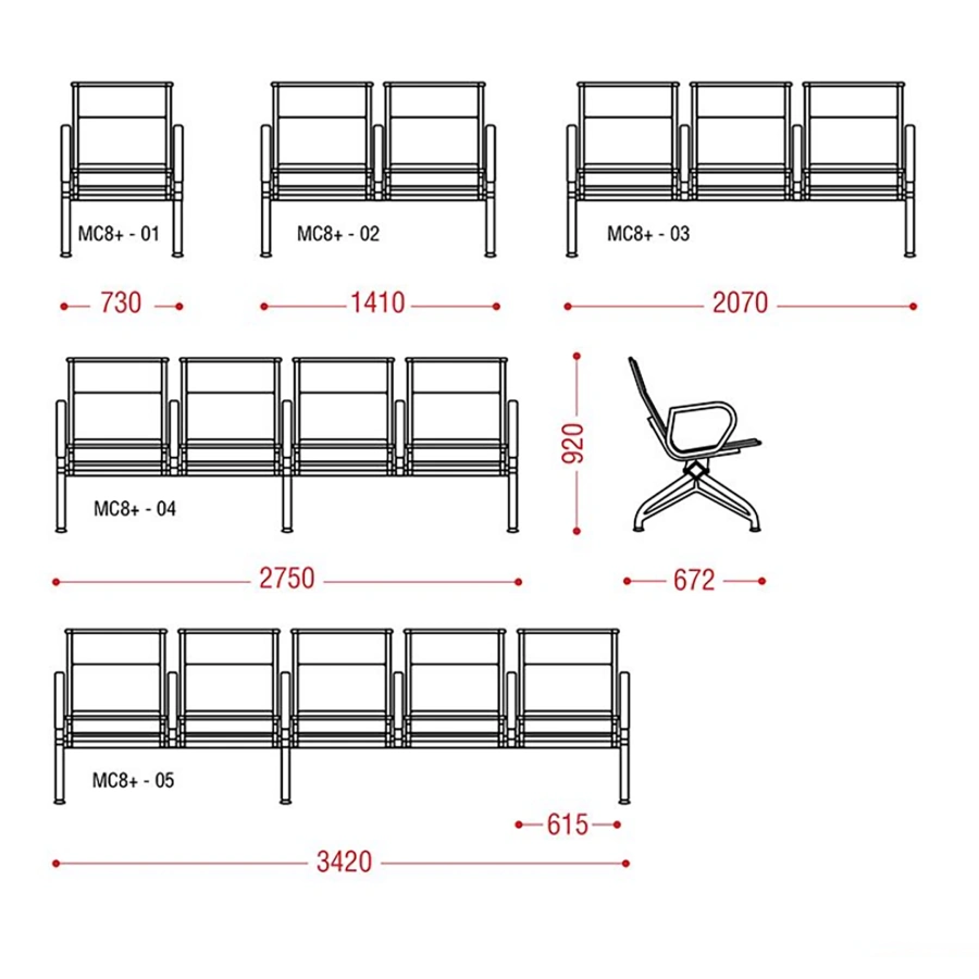 Многоместная секция Aero PLUS с увеличенным посадочным местом 615мм (модель МС 8 plus)